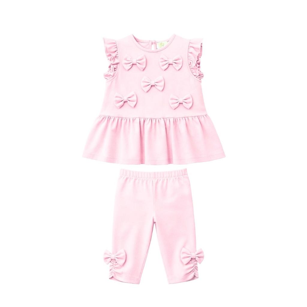 Caramelo pink bow legging set for girls. Soft, stylish and perfect for everyday wear, parties and summer outings.