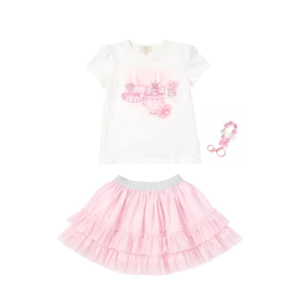 Caramelo pink perfume T‑shirt and layered skirt set for girls