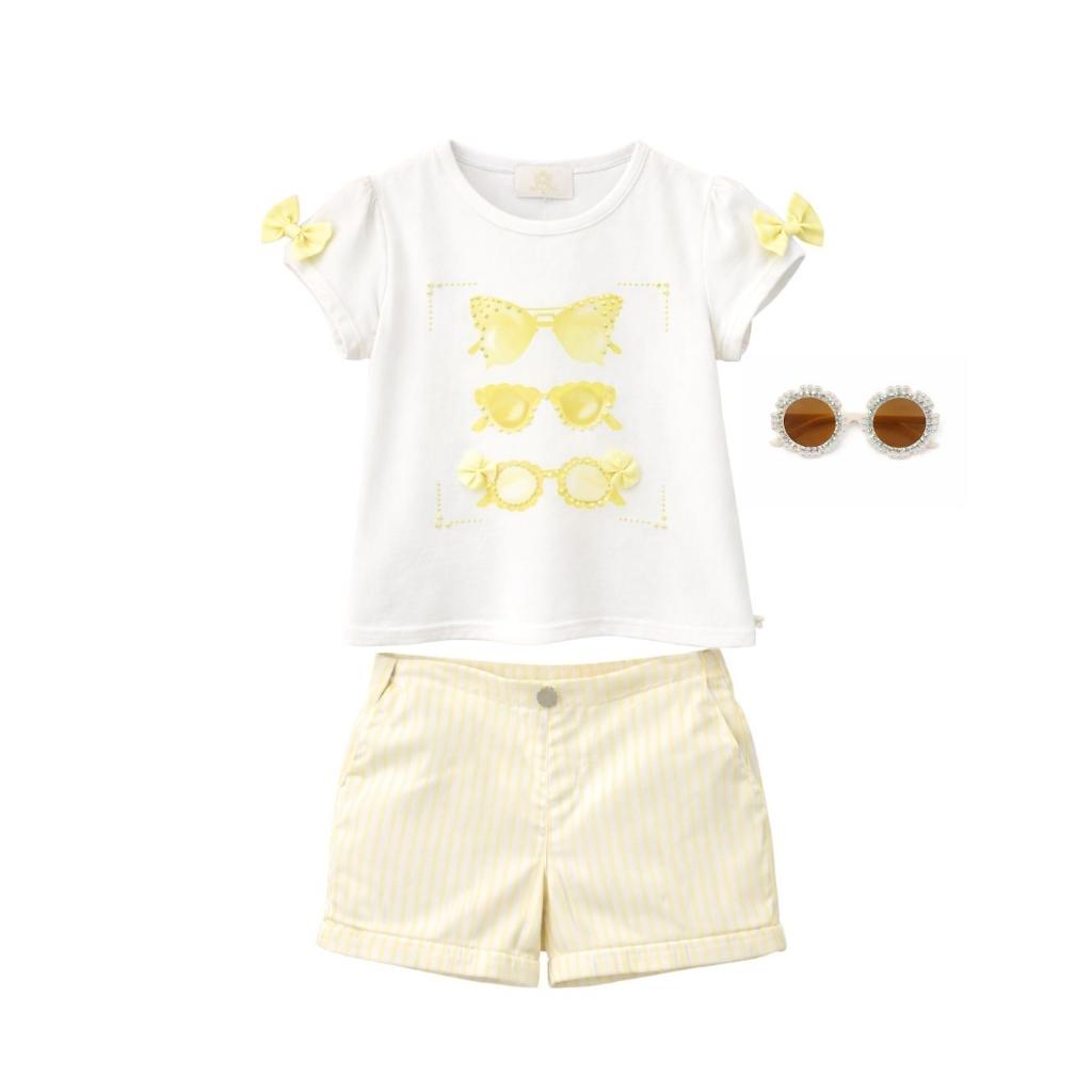Caramelo sunglasses T‑shirt and striped shorts set for girls, complete with free matching sunglasses. A bright, fun and stylish summer outfit