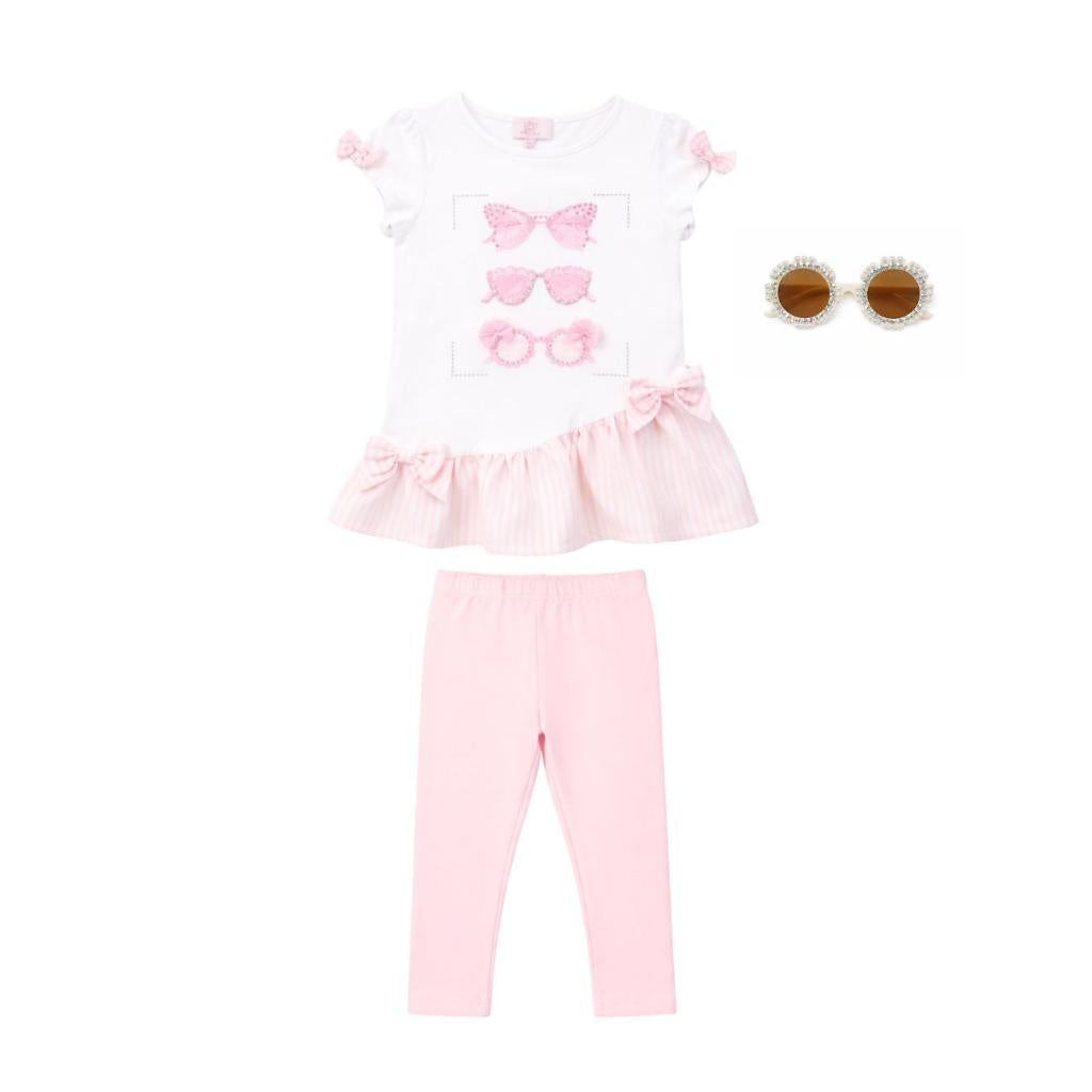 Caramelo pink legging set with bow‑detail top