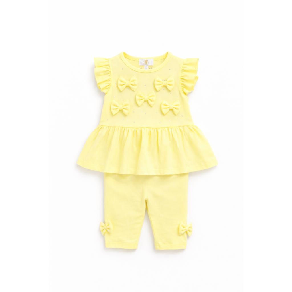 Caramelo yellow bow top and legging set for girls. 