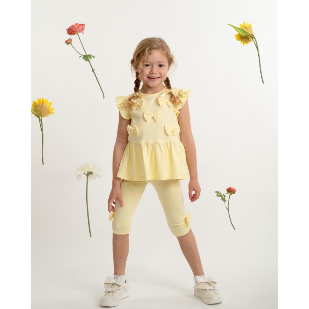 Caramelo yellow bow top and legging set for girls. 