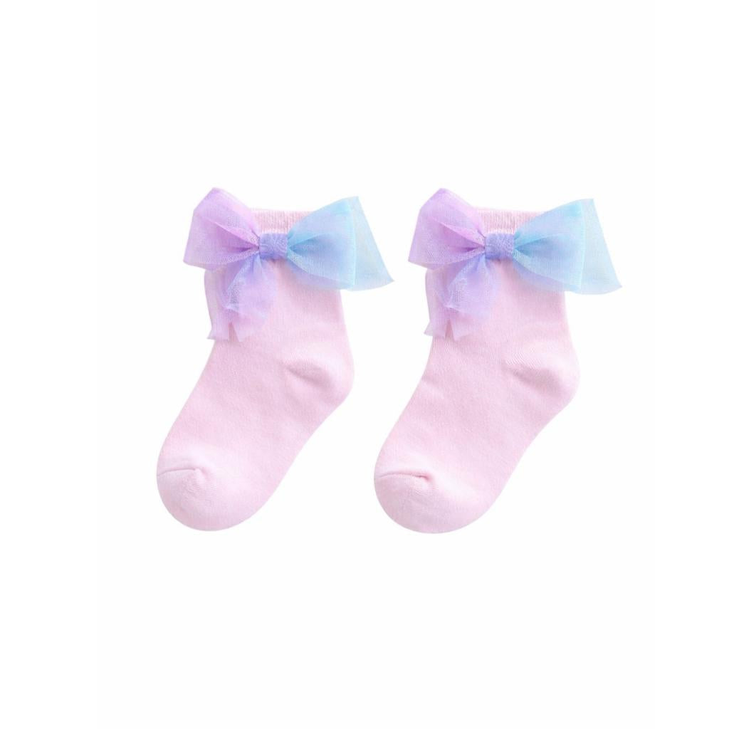 Caramelo pink baby socks with pastel ombré tulle bows. Soft, cute and perfect for pairing with Caramelo dresses and outfits