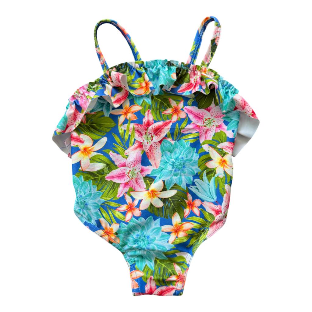 Colorful floral swimsuit on a white background