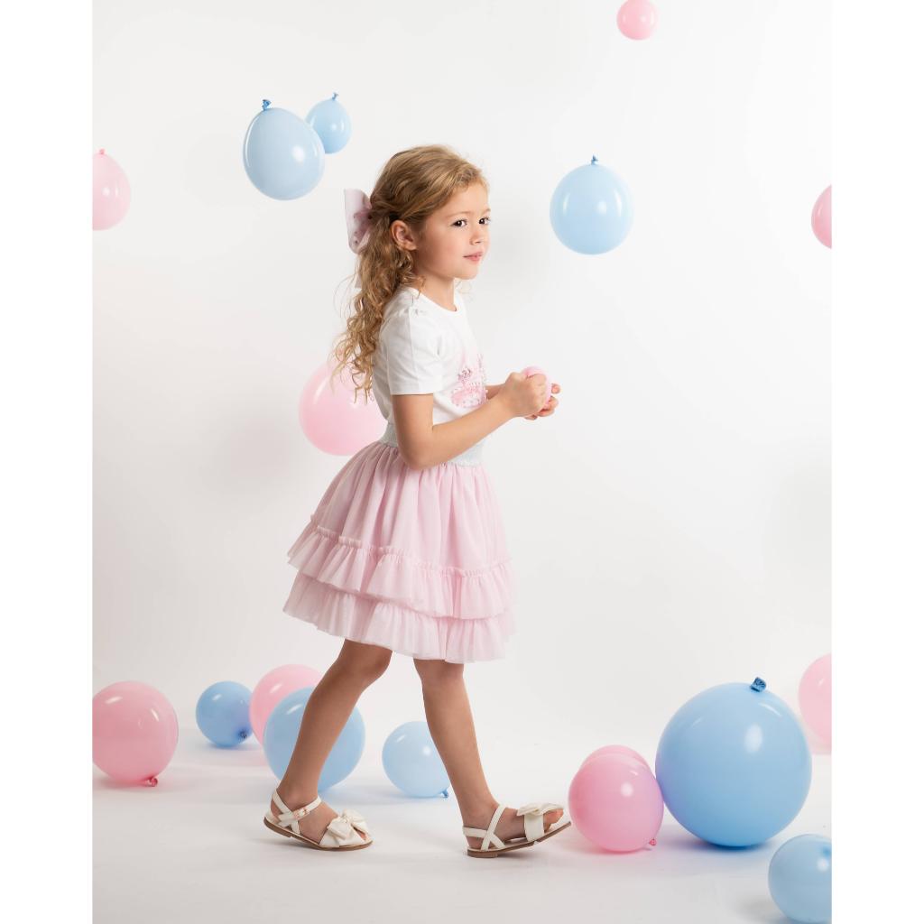 Caramelo pink perfume T‑shirt and layered skirt set for girls