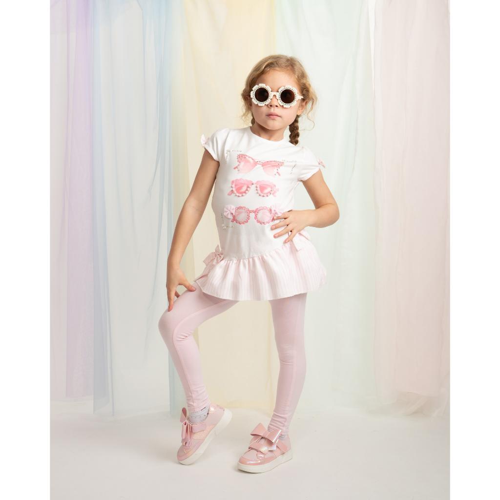 Caramelo pink legging set with bow‑detail top