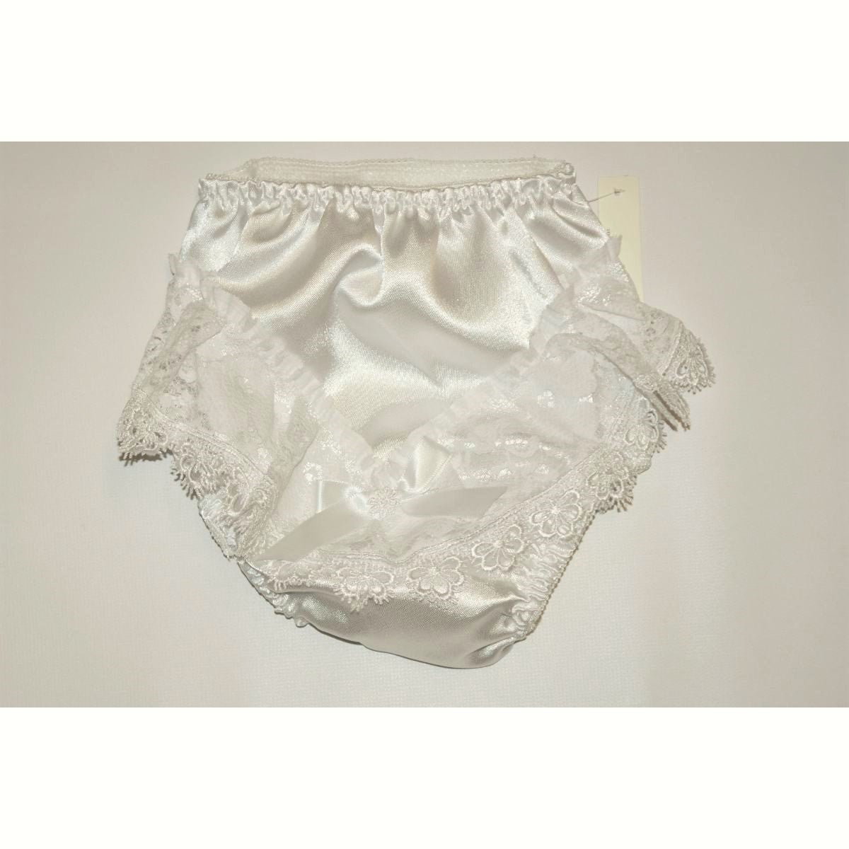 BABY TODDLER GIRLS SATIN FRILLY LACE KNICKERS PANTS IN WHITE AND